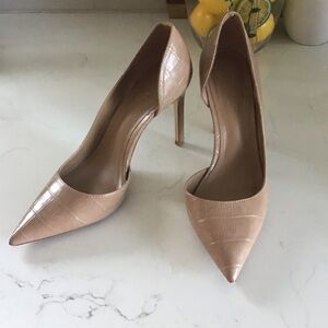 Mango Croc-Embossed Nude Heels